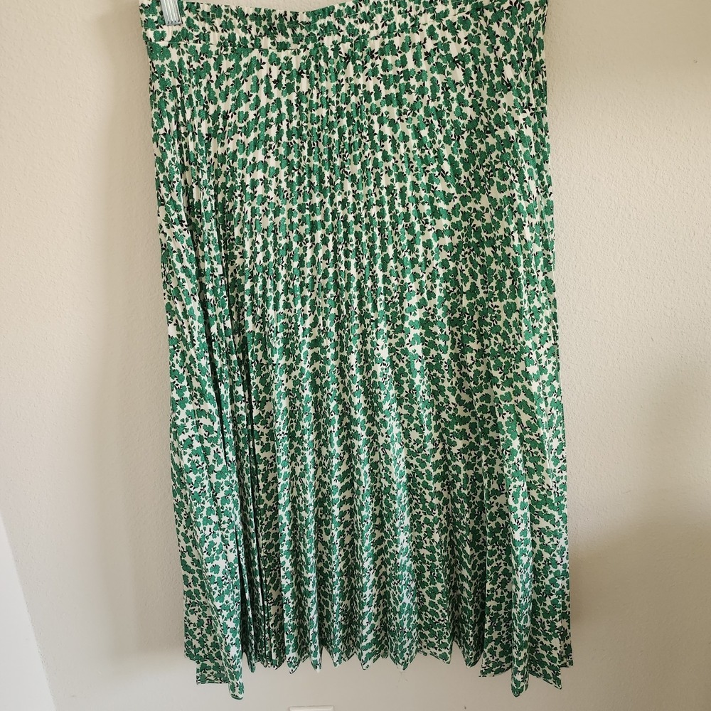 Max Studio Midi Skirt Women XL Green Floral Accordion Pleated A-Line 9711D10